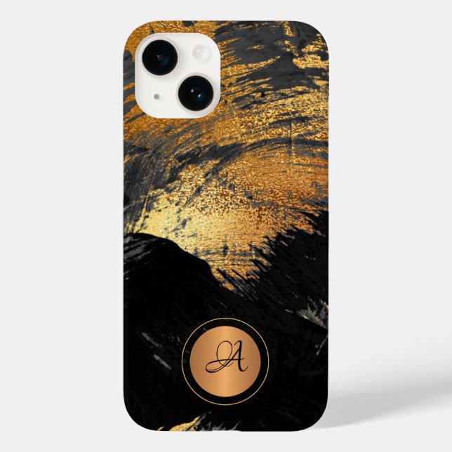 Gold black elegant modern abstract monogrammed Case-Mate iPhone case (Back)
