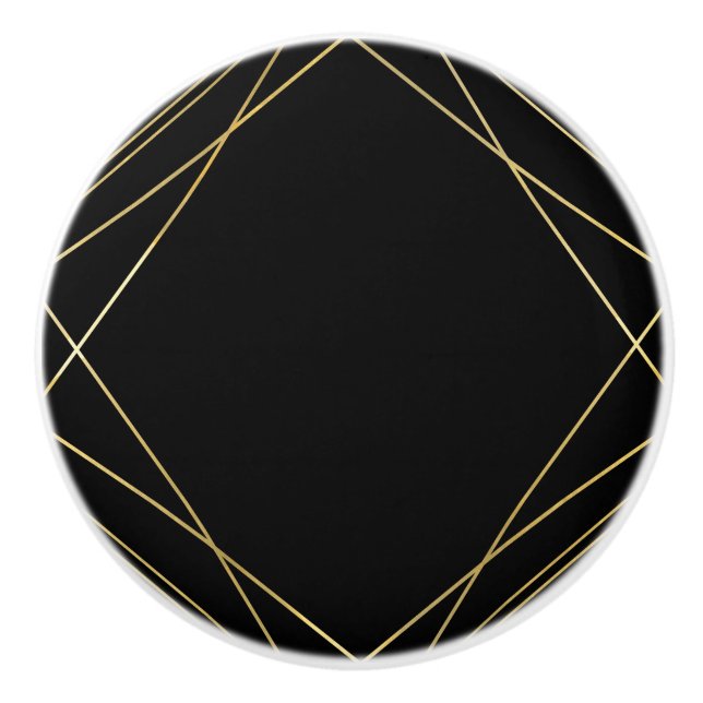 Gold & Black Elegant Modern Geometric Glam Deco Ceramic Knob (Front)