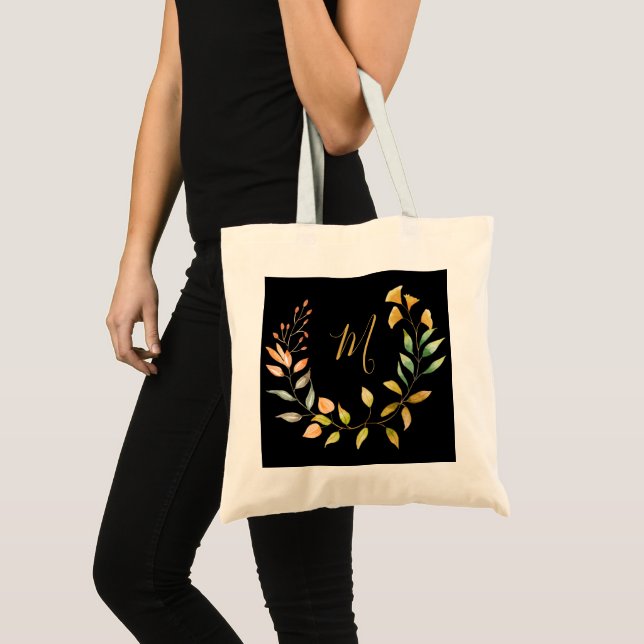 Gold Black Elegant Monogram Tote Bag (Front (Product))