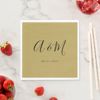 Gold Black Elegant Monogram Wedding Napkin