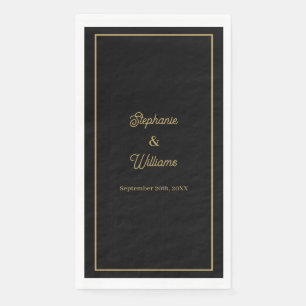 Gold Black Elegant Name Simple Minimal Wedding Napkin