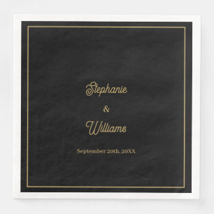 Gold Black Elegant Name Simple Minimal Wedding Napkin