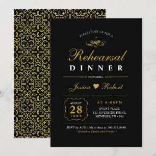 Gold & Black   Elegant Rehearsal Dinner Invitation