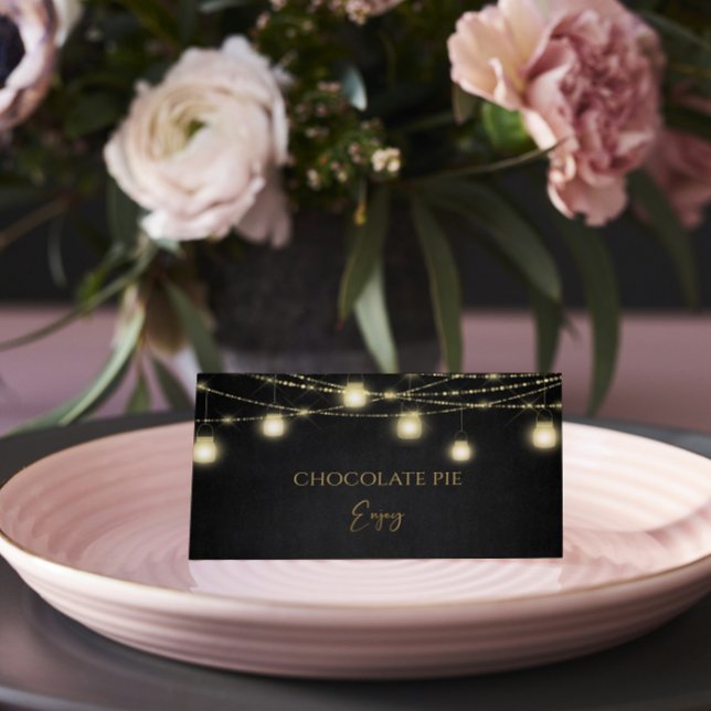 Gold Black Elegant Script Food Label Tent Place Card (Creator Uploaded)