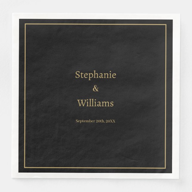 Gold Black Elegant Simple Name Minimal Wedding Napkin (Front)