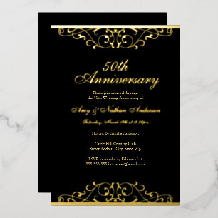 Gold Black Elegant Swirl 50th Wedding Anniversary 