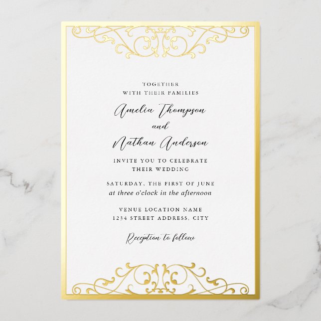 Gold Black Elegant Swirl Wedding (Front)