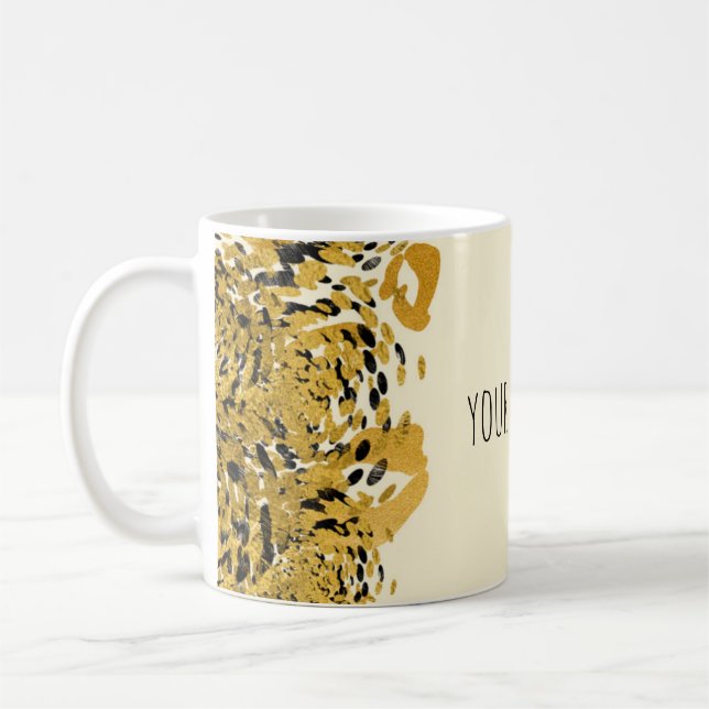 Gold & Black Exotic Jungle Cheetah Glam Cream Coffee Mug (Left)