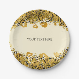Gold & Black Exotic Jungle Cheetah Glam Cream Paper Plate