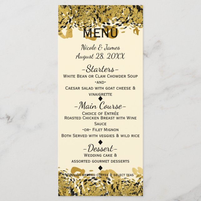 Gold & Black Exotic Jungle Cheetah Glam Menu (Front)