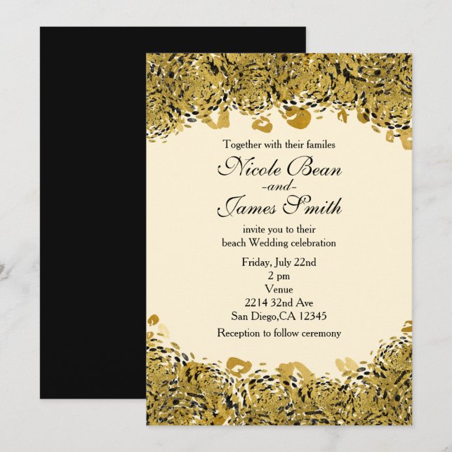Gold & Black Exotic Jungle Cheetah Invitations (Devant / Derrière)