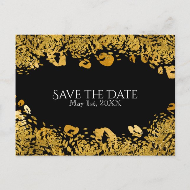 Gold & Black Exotic Jungle Cheetah Save the Date Announcement Postcard (Front)