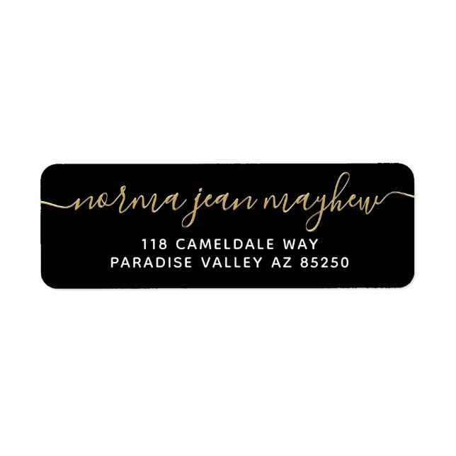 Gold Black Fancy Handwriting Script Return Address (Front)