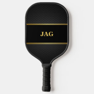 Gold Black Faux Carbon Monogram Pickleball Paddle