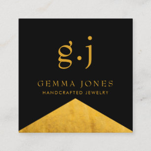 Gold Black Faux Gold Foil Edge Jewellery Designer  Square Business Card