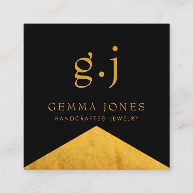 Gold Black Faux Gold Foil Edge Jewellery Designer  Square Business Card (Front)