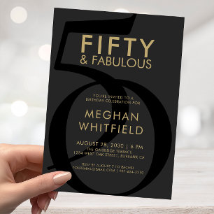 Gold Black Fifty and Fabulous 50th Birthday Party Invitation