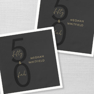 Gold Black Fifty and Fabulous Script 50th Birthday Napkin