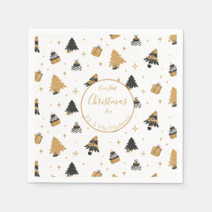 Gold Black First Christmas Tree Pattern Paper Napkin