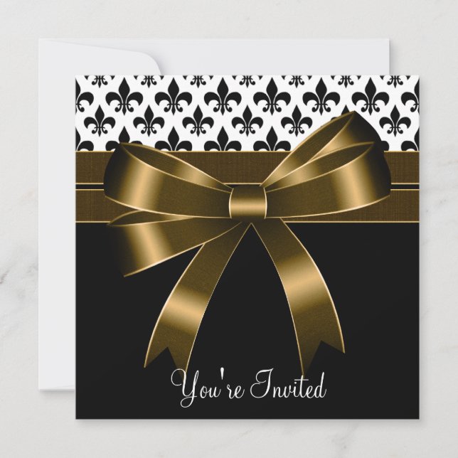 Gold & Black Fleur De Lis Party Invitation (Front)