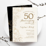 Gold Black Floral 50th Anniversary Invitation<br><div class="desc">Gold Black Floral 50th Wedding Anniversary Party Invitation. Minimalist modern design featuring botanical outline drawings accents and typography script font. Elegant invite card perfect for a stylish celebration. Can be customized to any year of marriage. Printed Zazzle invitations or instant download digital printable template.</div>