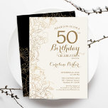 Gold Black Floral 50th Birthday Party Invitation<br><div class="desc">Black Gold Floral 50th Birthday Party Invitation. Minimalist modern design featuring botanical outline drawings accents and typography script font. Simple trendy invite card perfect for a stylish female bday celebration. Can be customized to any age. Printed Zazzle invitations or instant download digital printable template.</div>