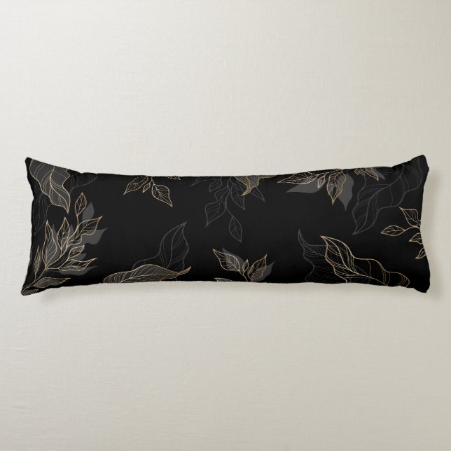 Gold Black Floral Body Pillow (Front)