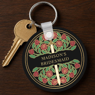 Gold Black Floral Bridesmaid Royal Wedding Gift Keychain