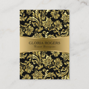 Gold & Black Floral Damasks Event Designer Templat Business Card