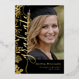 Gold Black Floral Graduate Photo Graduation