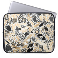 Gold Black Floral Leaves Illustration Pattern