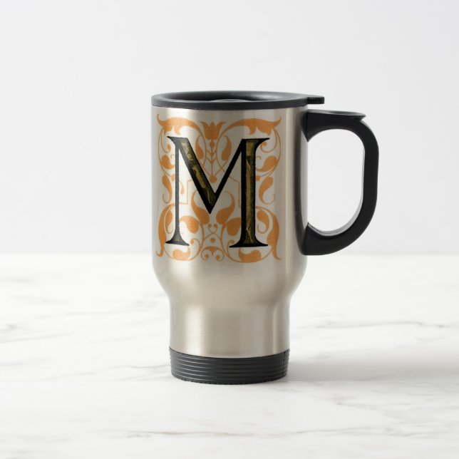Gold & Black Floral 'M' - Mug (Right)