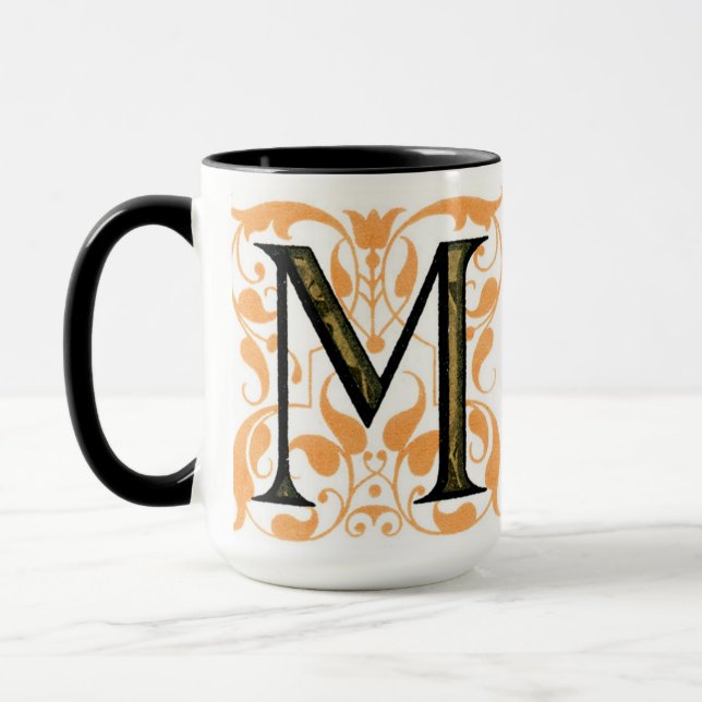 Gold & Black Floral 'M' - Mug (Left)