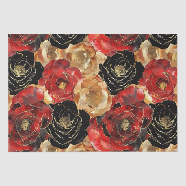 Gold Black Floral Party Bridal Shower  Tissue Paper (Front)