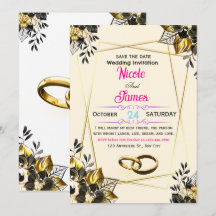 Gold Black Floral Save The Date Wedding Invitation