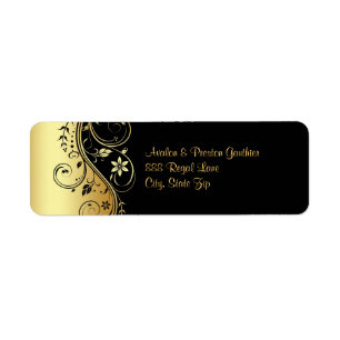 Gold & Black Floral Scroll Wedding Address Label