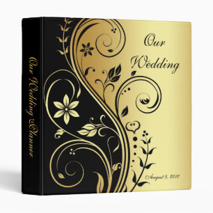 Gold & Black Floral Scroll Wedding Planner Binder