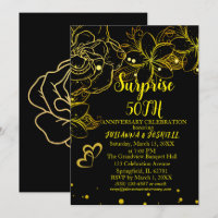 Gold Black Floral Surprise 50th Golden Anniversary