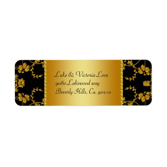 Gold & Black Floral Wedding Monogram Return Address Label