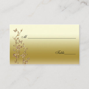 Gold, Black Floral with Butterflies Place Cards
