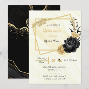 gold & black flowers geometric bridal shower invitation