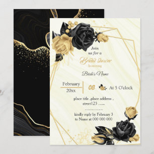 gold & black flowers geometric bridal shower invitation