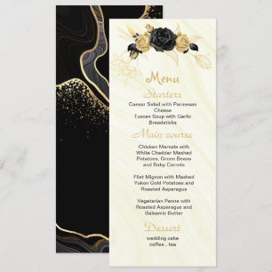 gold & black flowers wedding menu
