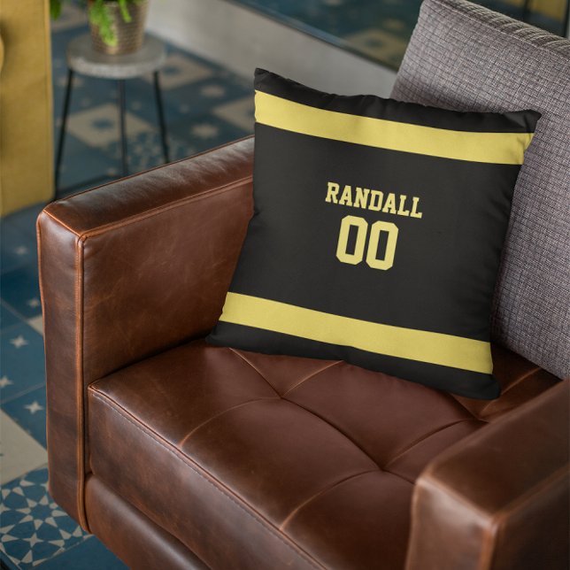 Gold & Black Football Team Personalized Throw Pillow (Creator Uploaded)