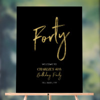 Gold & Black Forty 40th Birthday Party Welcome