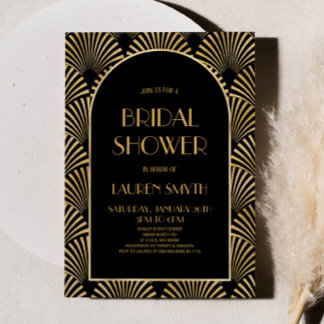 Gold Black Geometric Art Deco Bridal Shower Invitation