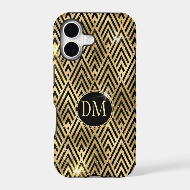 Gold Black Geometric Diamond Pattern Monogram (Back)