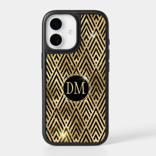 Gold Black Geometric Diamond Pattern Monogram Case