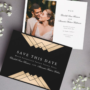 Gold Black Geometric Gatsby Foil Save The Date Announcement