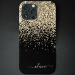 Gold Black Girly Glitter Sparkle Monogram Name Cas iPhone 13 Case<br><div class="desc">Gold and Black Faux Sparkle and Dripping Glitter Brushed Metal Monogram Name and Initial Phone. This makes the perfect sweet 16 birthday,  wedding,  bridal shower,  anniversary,  baby shower or bachelorette party gift for someone that loves glam luxury and chic styles.</div>